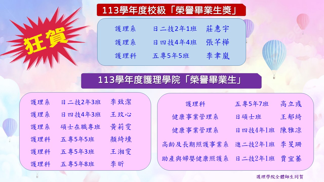 113榮譽畢業生